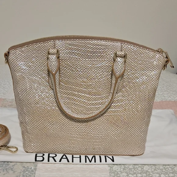 NEW Brahmin Duxbury Satchel in Tiramisu...a shimmering cream/gold leather - Picture 8 of 16
